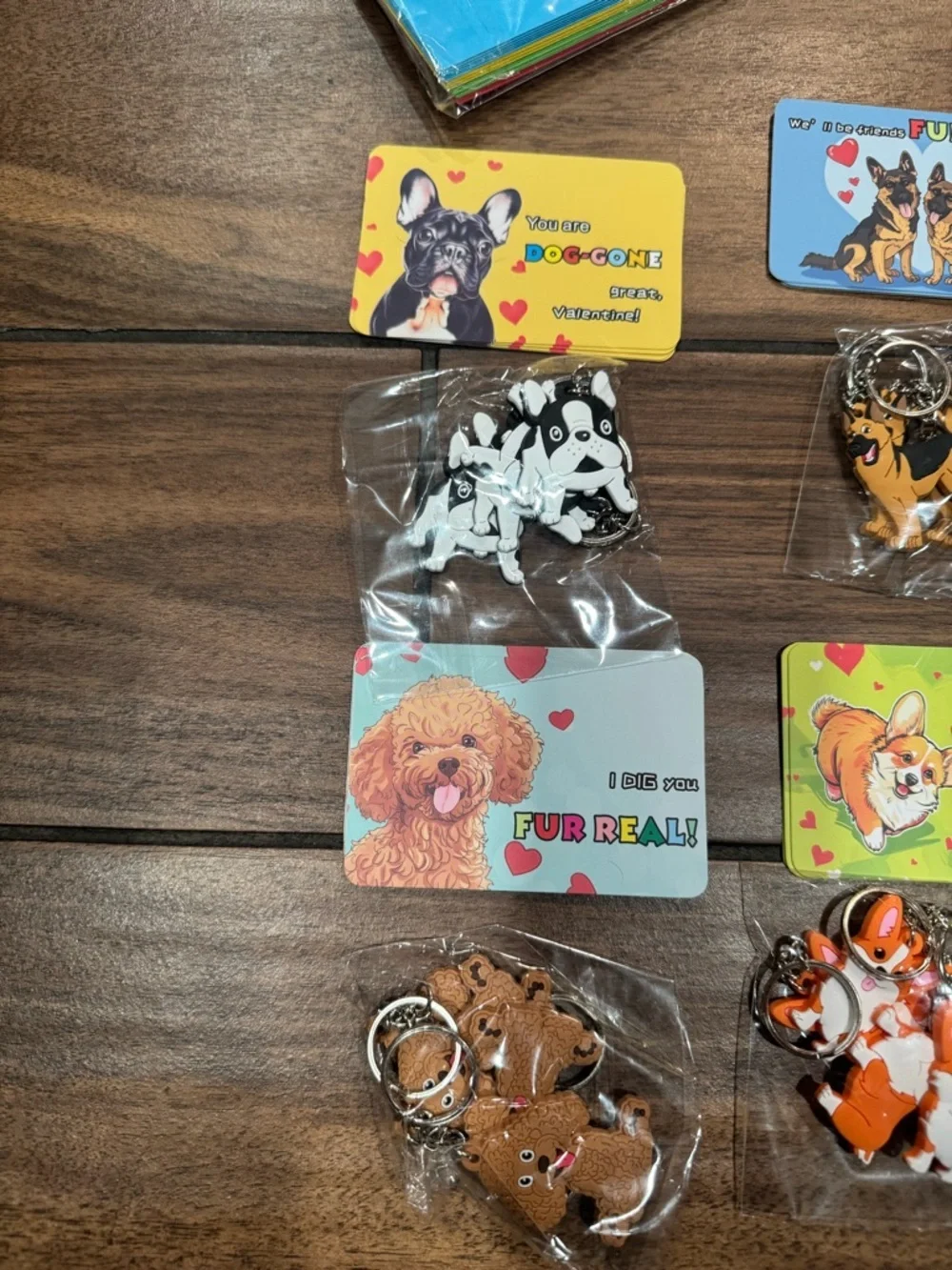 Dog-Themed valentines Keychain Lot with Colorful Cards 24Pc